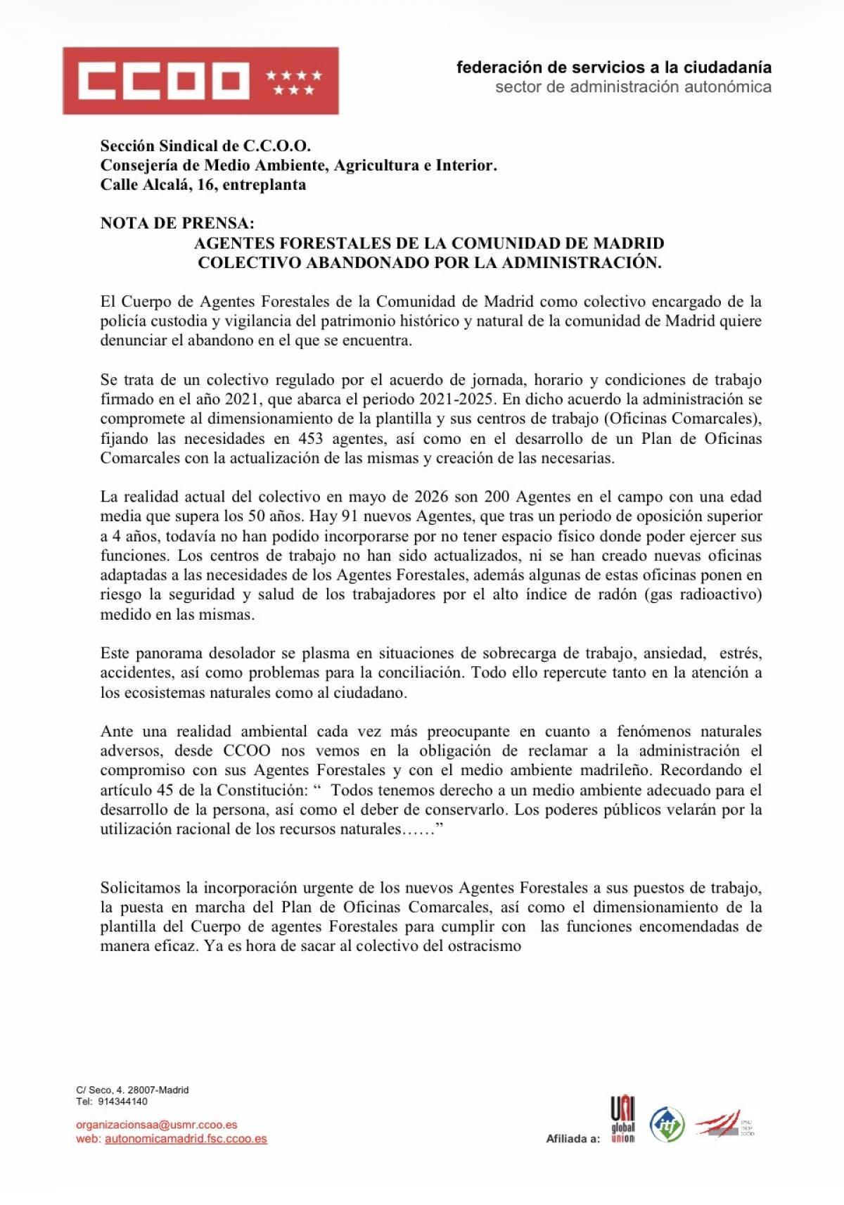 Nota prensa agentes forestales