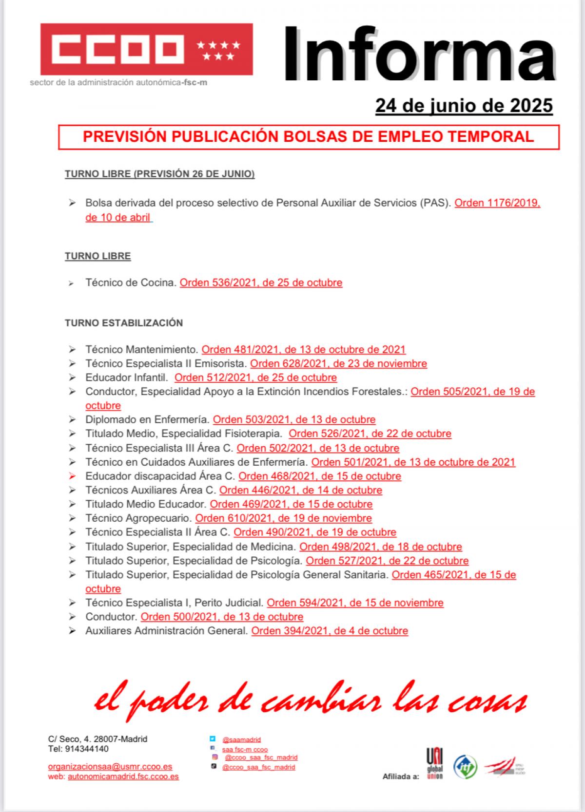 Previsin Bolsas de empleo temporales BUPAS 24062025